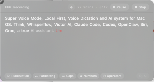 Super Voice Mode dictation popover